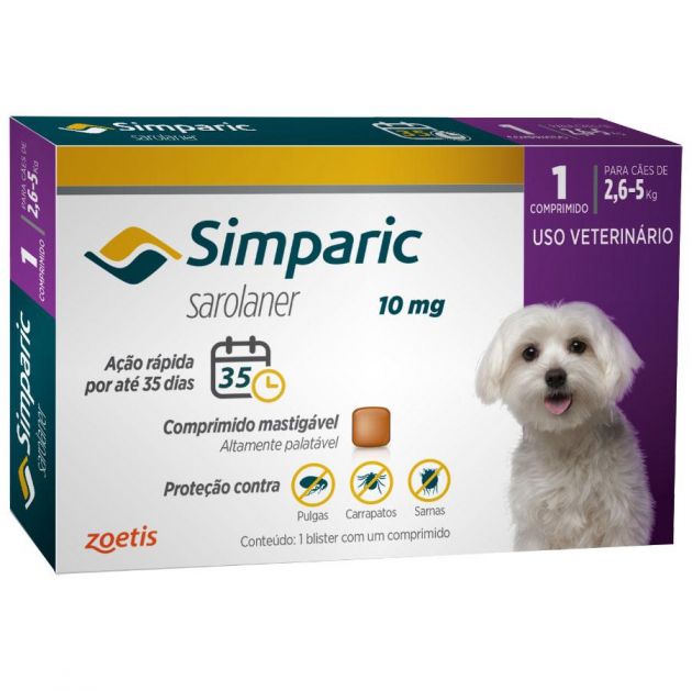 Antipulgas Simparic 10 mg para Cães de 2,6 a 5 Kg - Zoetis