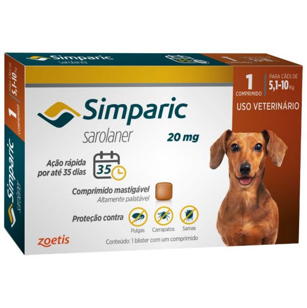 Antipulgas Simparic 20 mg para Cães de 5,1 a 10 Kg - Zoetis